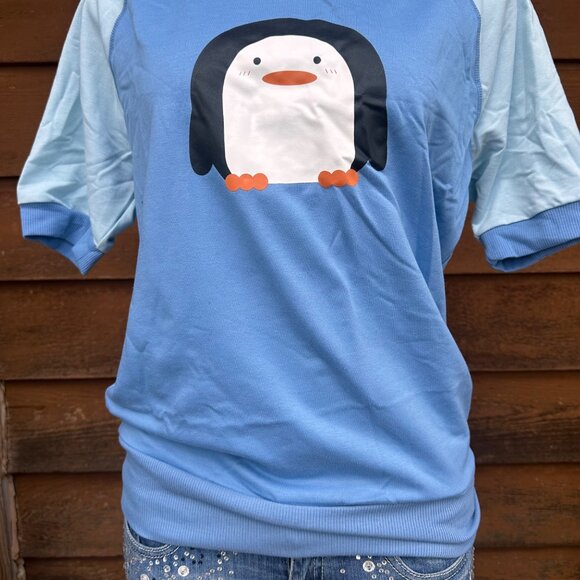 Lularoe Blue Penguin Baseball Tee Style Short Sleeve Shirt Size S - Picture 5 of 9